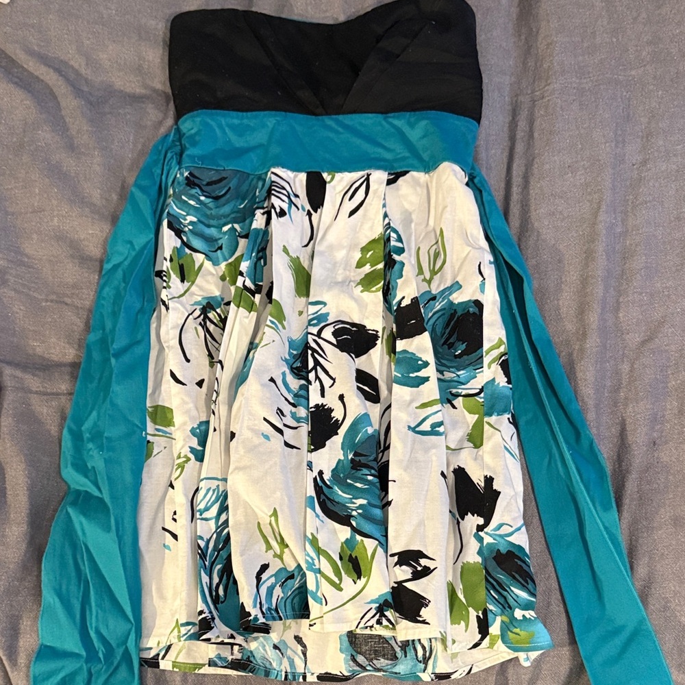 Trixxi Strapless Dress in Black and Teal Floral